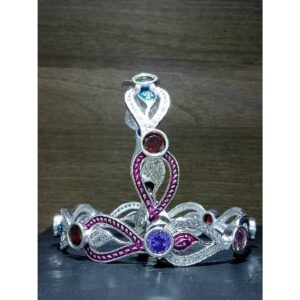 Silver Multicolor Stone Studded Ladies Bangles