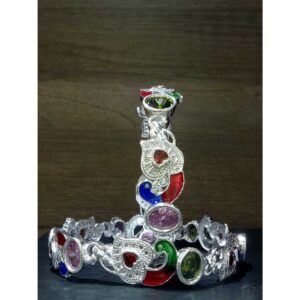 Silver Multicolor Stone Studded Ladies Bangles