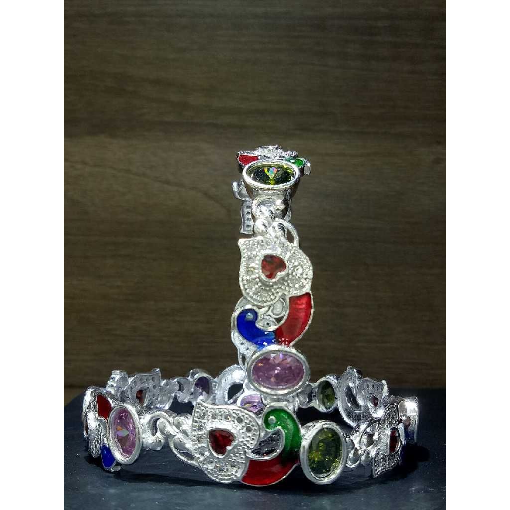 Silver Multicolor Stone Studded Ladies Bangles