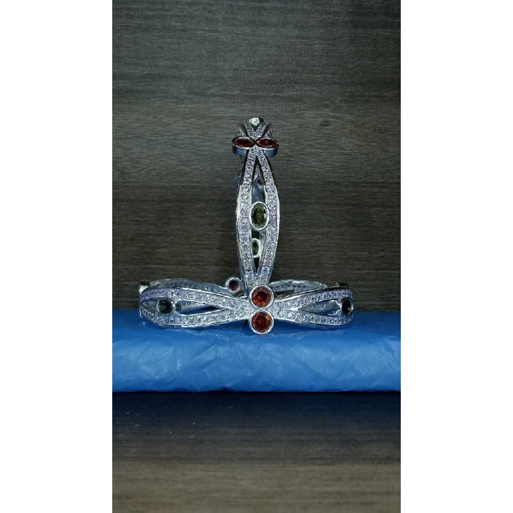 925 Silver Multicolor  Studded Diamond Bangles