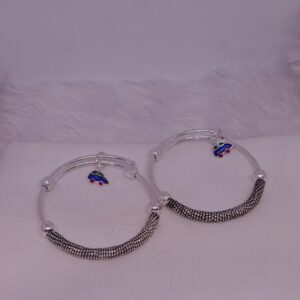 Silver black oxidised With Car baby kada
