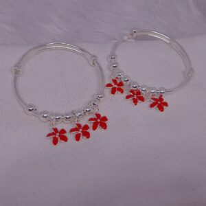 silver red color flower baby kada