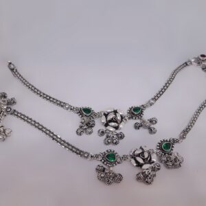 Silver Rose Oxidised Payal
