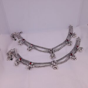 Silver Fancy diamond oxidised payal