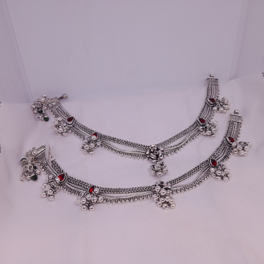Silver Fancy diamond oxidised payal