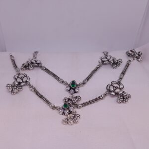 silver Rose design oxidised Anklets