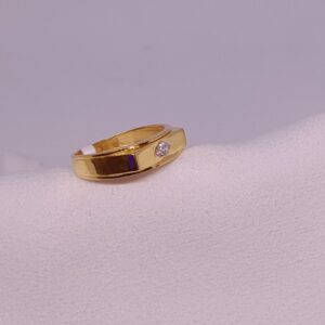 18k Gold Single Round Stone Ring For Ladies