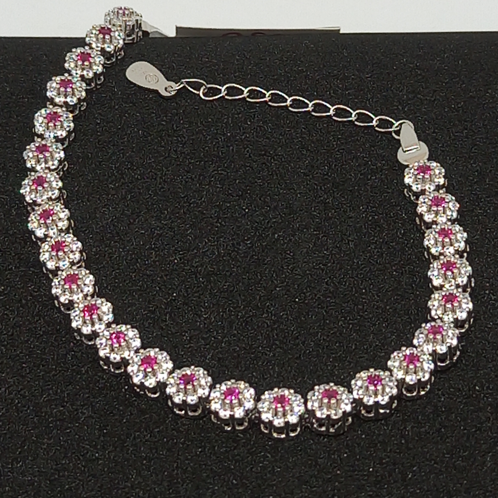 Silver with pink stone bracelet