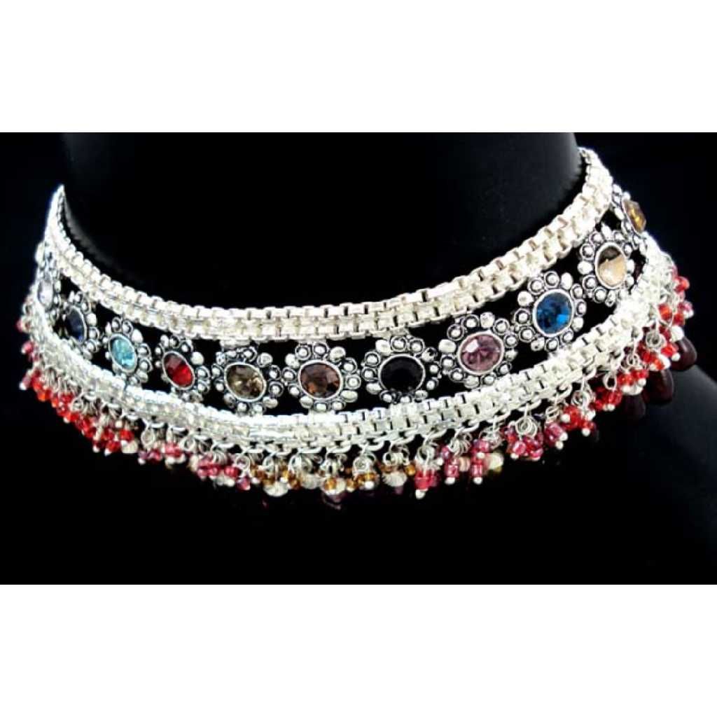 Silver Indian Ladies Stone Payal