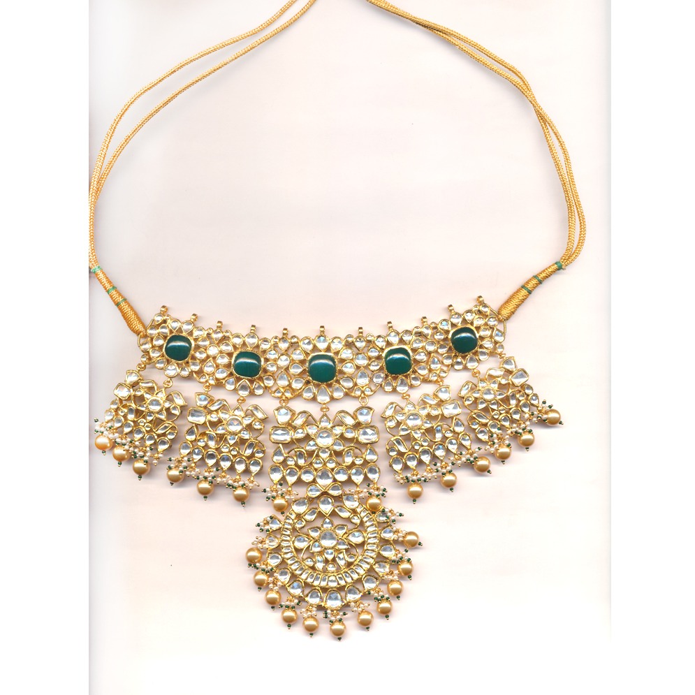 916 Gold Kundan Necklace Set OM - N027