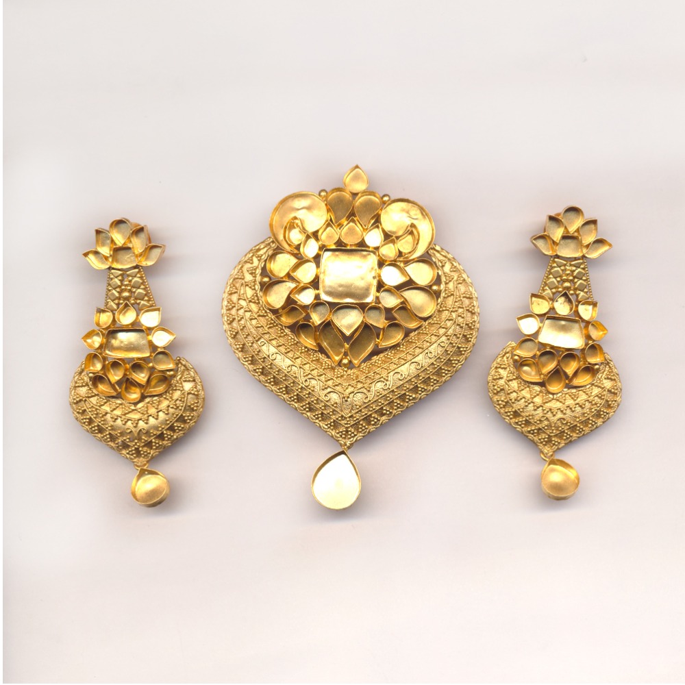 22KT Gold Jadau Pendant Set Khokha OM - N026