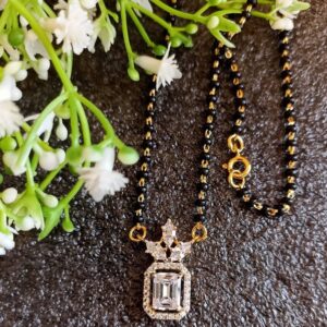 925 silver emrald halo magalsutra with beads chain