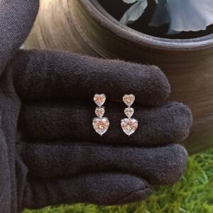925 silver heart with solitaire drop screw back earrings