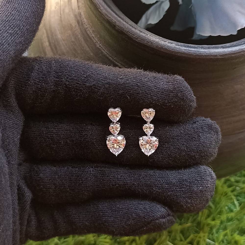 925 silver heart with solitaire  drop screw back earrings
