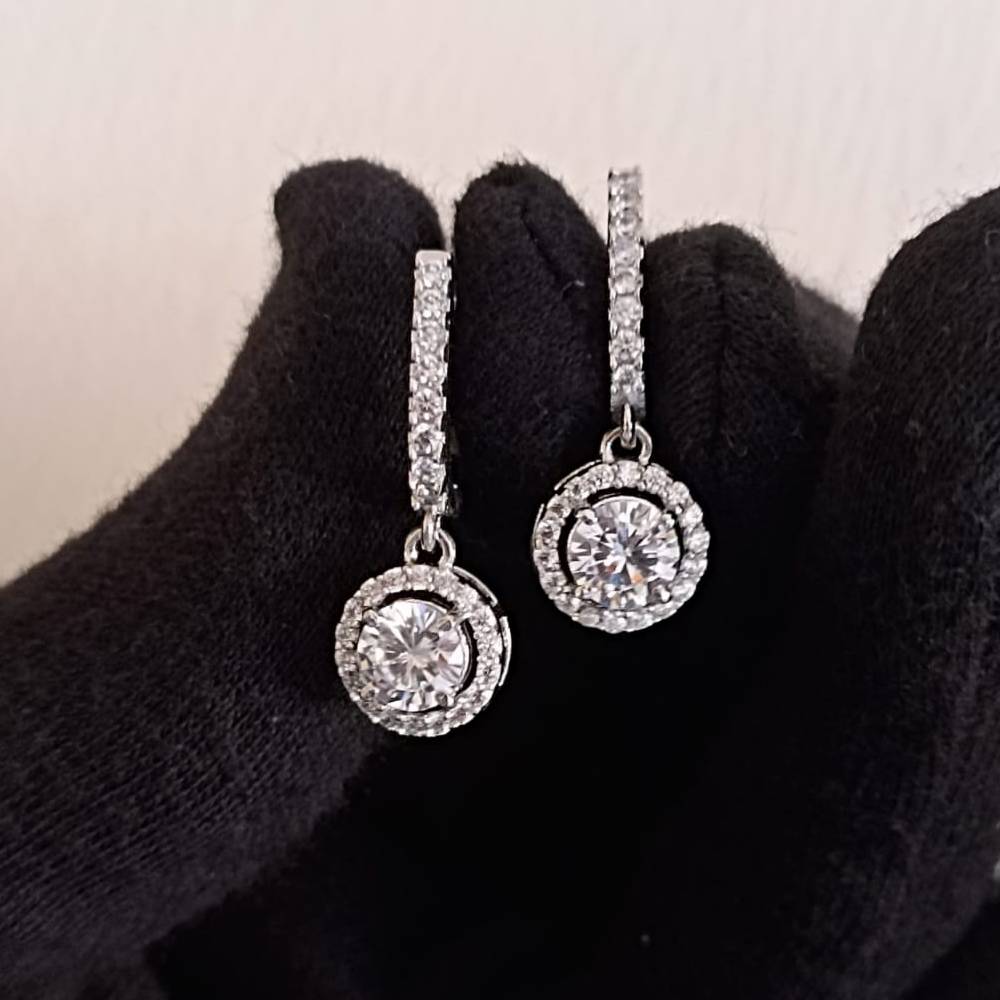 925 silver drizzle drop round cut halo earrings