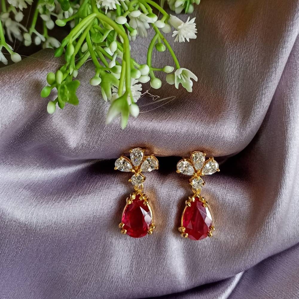 925 silver ruby pear dangle and drop screw back earrings
