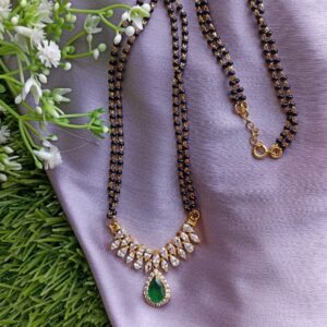925 silver green pear halo pendant with 2 layer chain