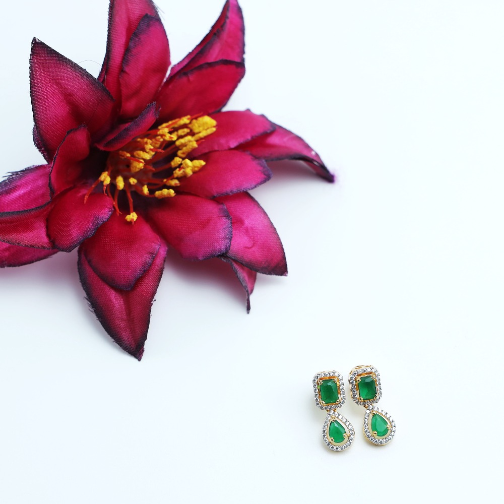 emeald and pear halo with green stone Dangle and drop earrings