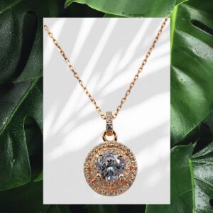925 silver rose gold coated round halo pendant with link chain