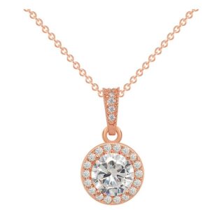 925 silver rose gold coated round halo necklace