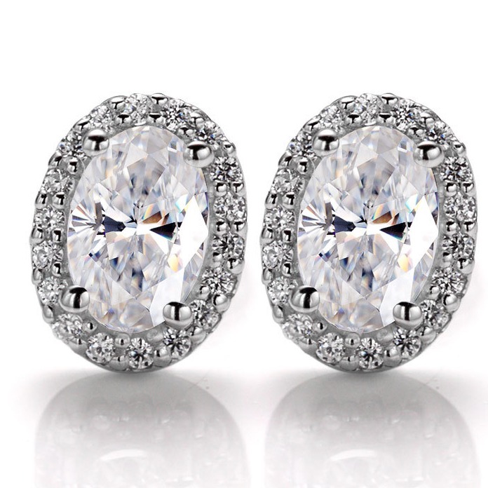 925 silver oval halo studs