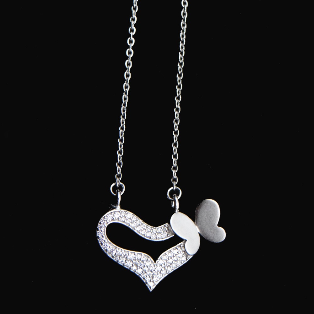 silver 925 heart with butterfly with link chain