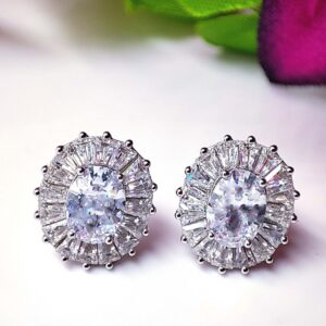 925 Silver oval with choki diamond earrings