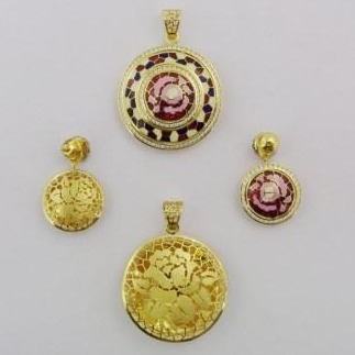916 GOLD MEENA PENDANT SET