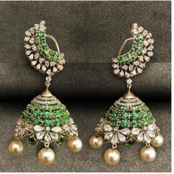 Indian  Traditional Style 9KT Swarovski Ladies Jhumka