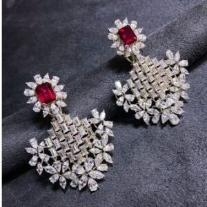9KT Swarovski Classy Earring With Lovely Red Ruby Earring