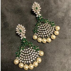 9KT Stylish Swarovski Long Earring with Pearl