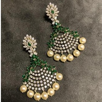 9KT Stylish Swarovski Long Earring with Pearl