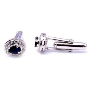 925 Sterling Silver Natual Blue Sapphire Gemstone Men's Cufflink