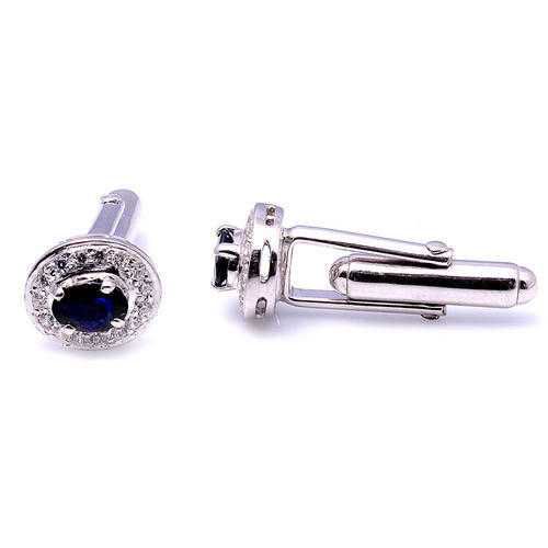925 Sterling Silver Natual Blue Sapphire Gemstone Men's Cufflink