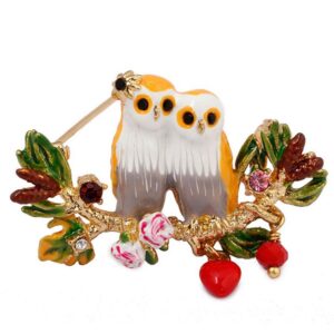 Owl Enamel Pins Wholesale, Latest Brooch with Red Heart Charm
