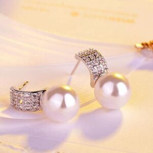Silver Diamond Fancy Earring With Pearl
