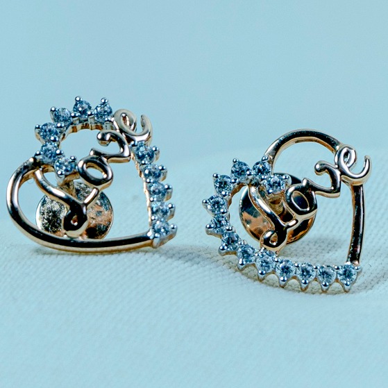 CZ Gold Heart Design Earring ETI-143