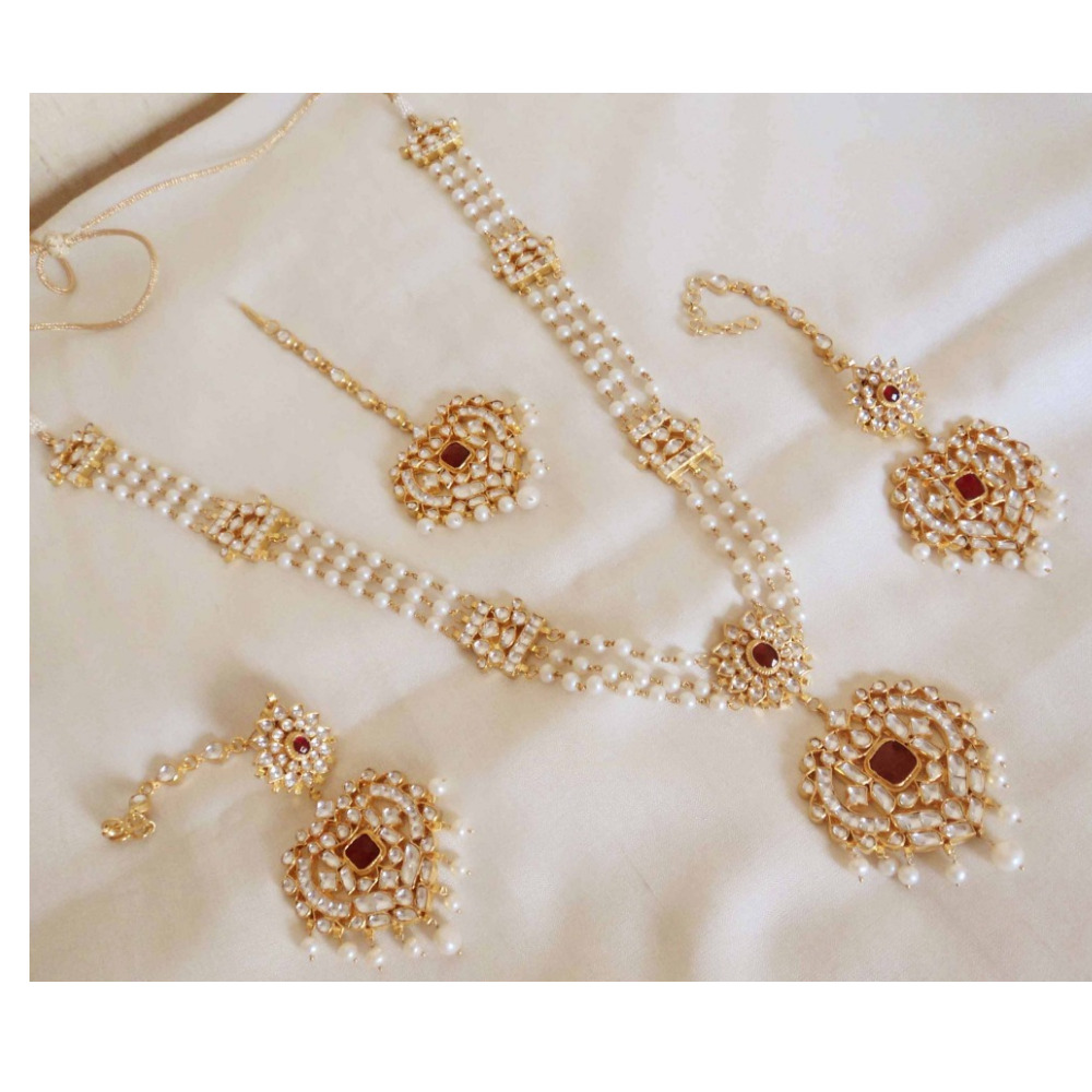 Raani Haar Long Kundan Necklace Set with Earrings & Tikka