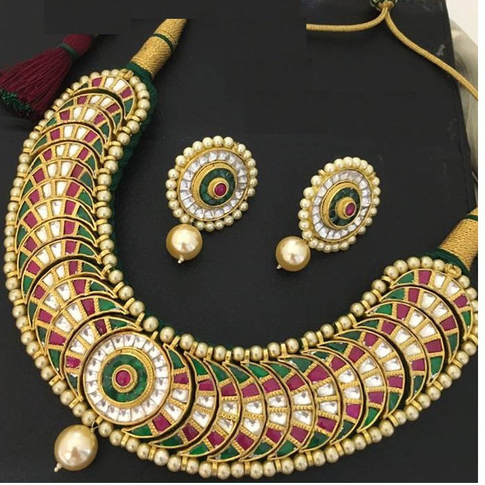 iNDIAN WEDDING JEWELLERY SET MULTICOLOR KUNDAN CHOKER NECKLACE
