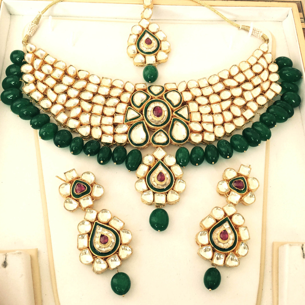 925 Silver Indian Traditional Style Kundan  Necklace Set