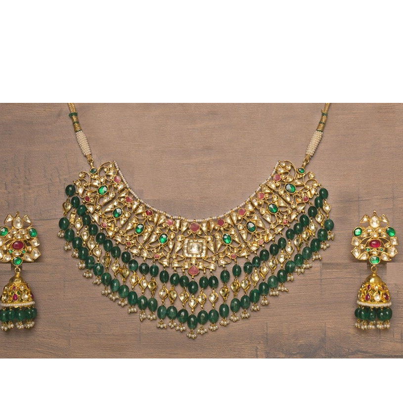 22KT Gold Plated Indian Handmade Kundan Bridal Necklace Set