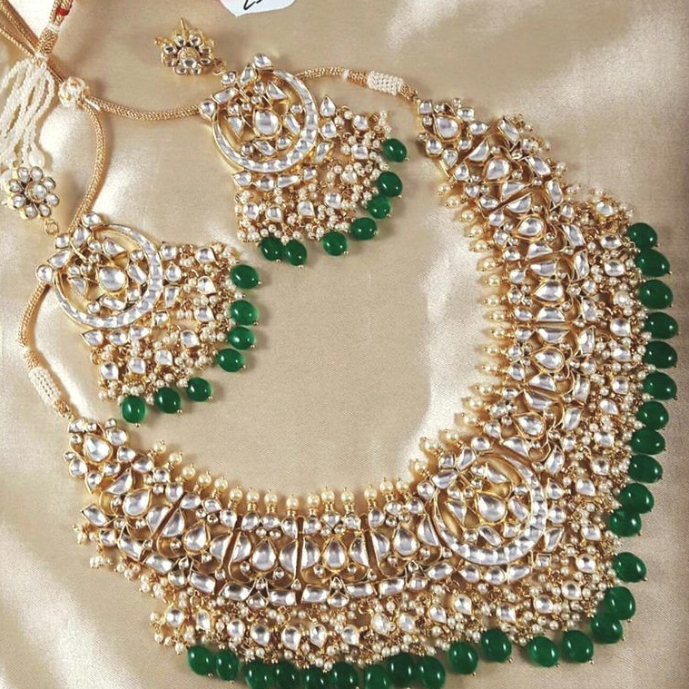 Indian Handmade Kundan Bridal Necklace with Earrings 22k Gold Plated Jadtar Set