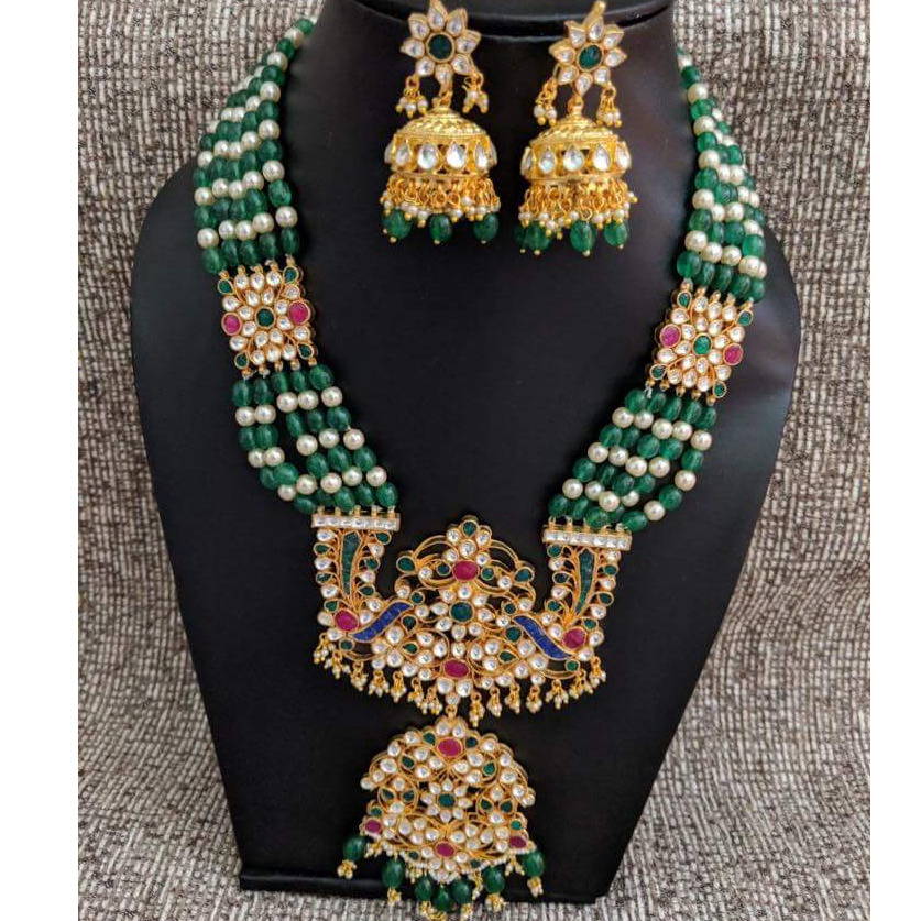Multi Color 22k Gold Plated Sterling Silver Long Kundan Wedding Necklace Set