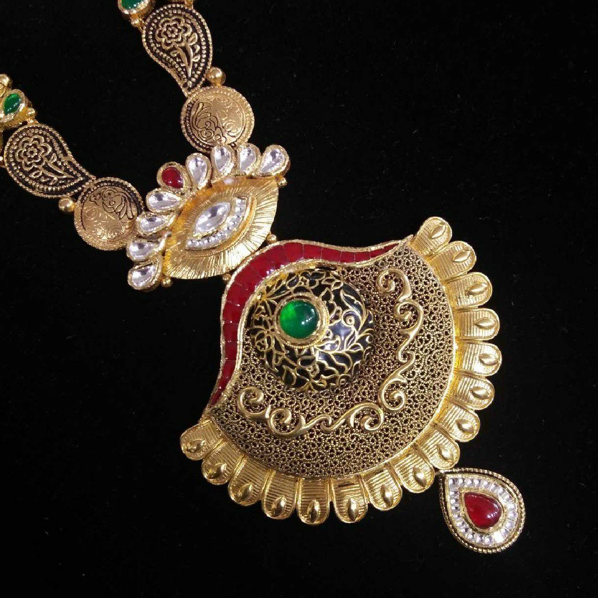 22kt Antique Gold Long Jadtar Necklace Set