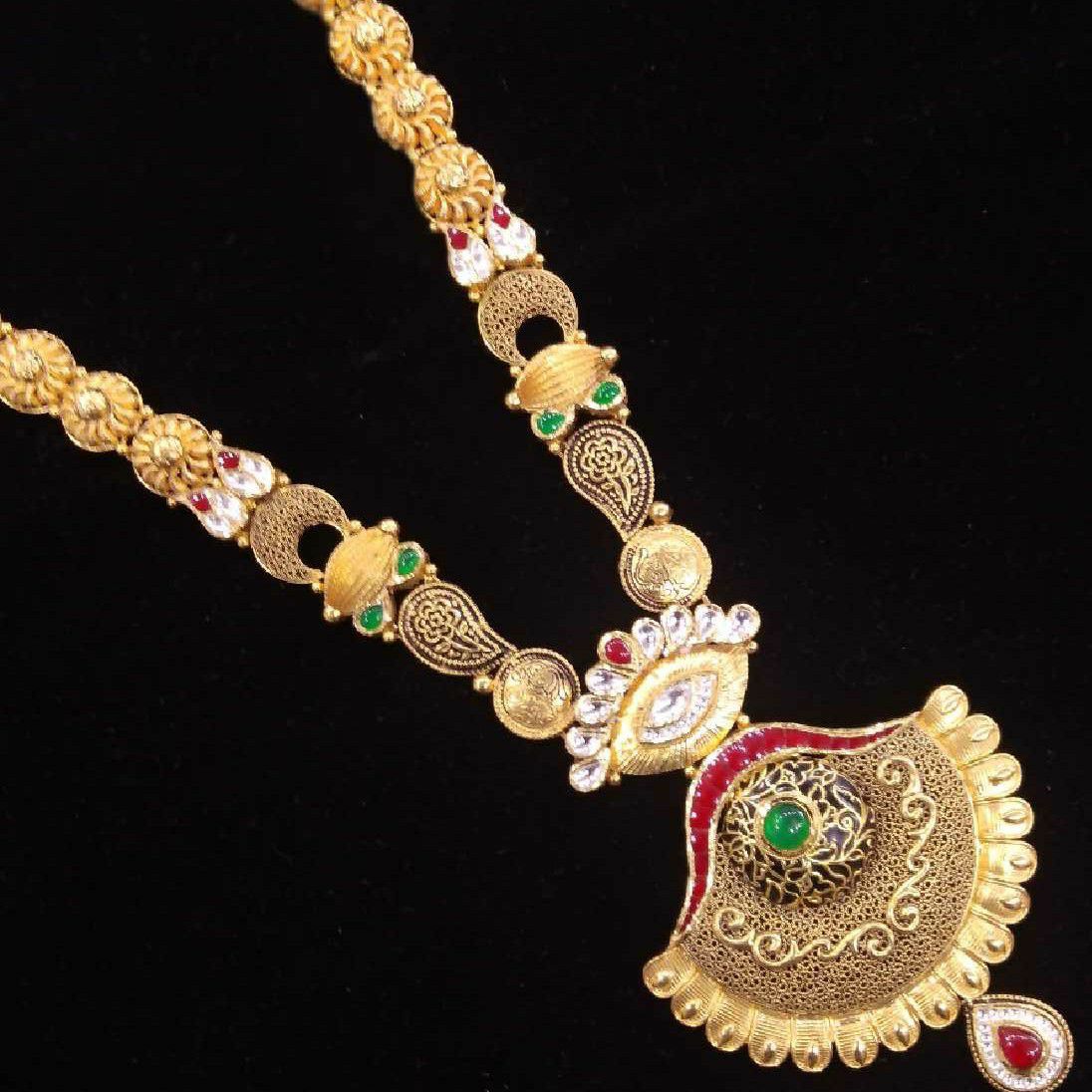 22kt Antique Gold Long Jadtar Necklace Set