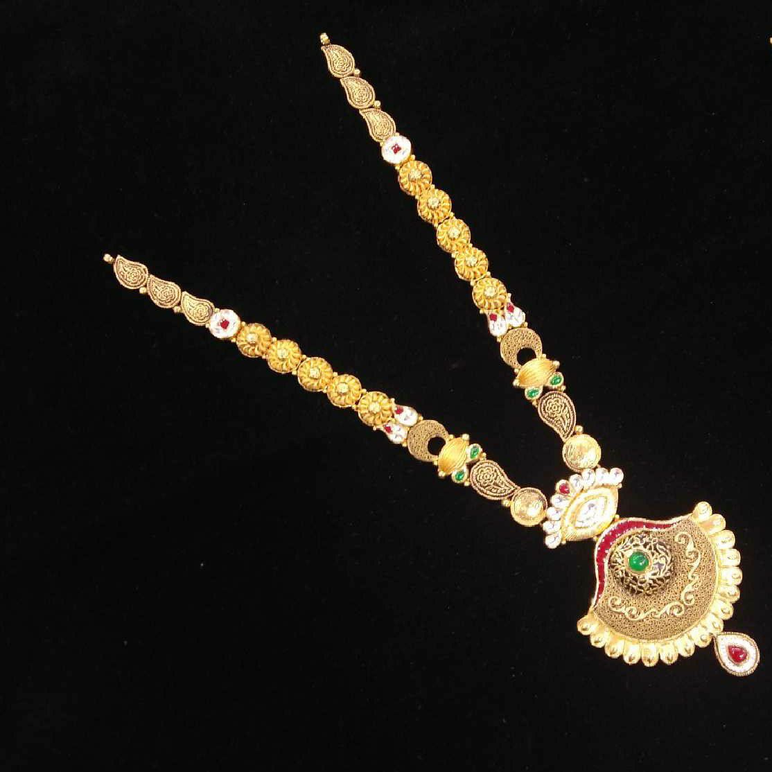 22kt Antique Gold Long Jadtar Necklace Set