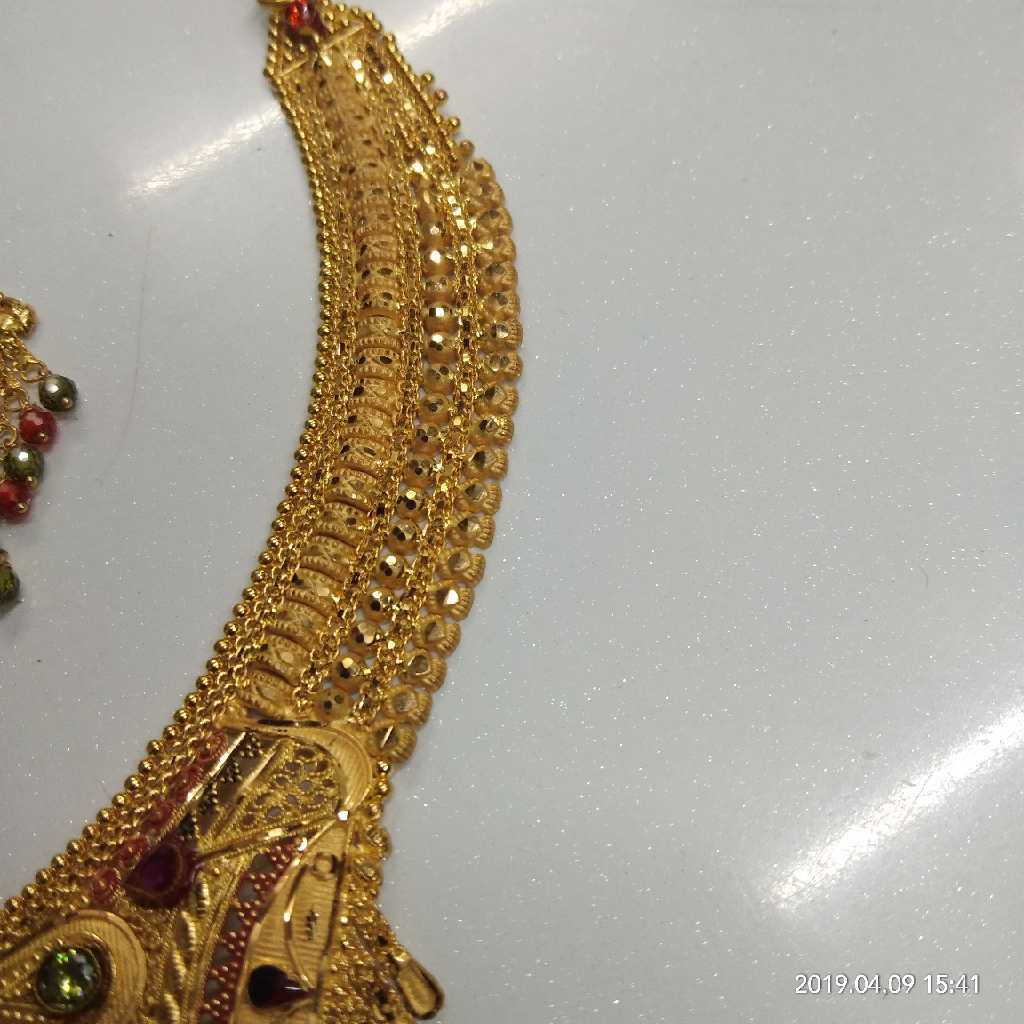 22KT Handmade Gold Bridal Necklace Set 001