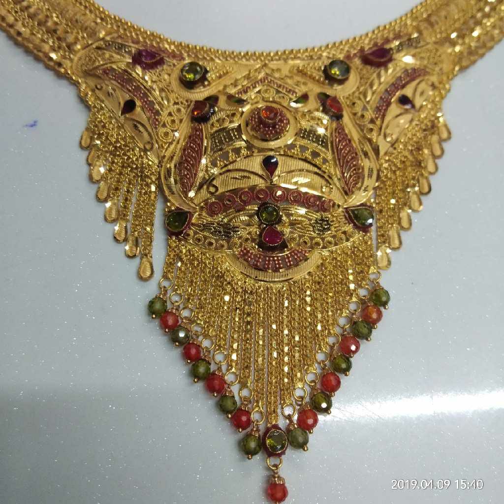 22KT Handmade Gold Bridal Necklace Set 001