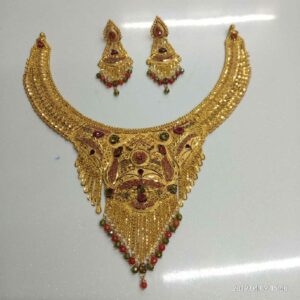 22KT Handmade Gold Bridal Necklace Set 001