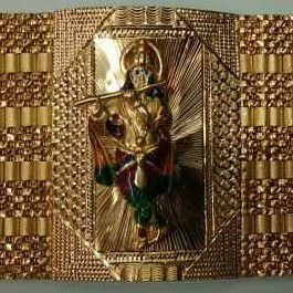 22KT Gold Handmade Krishna Design Broad Gents Bracelet